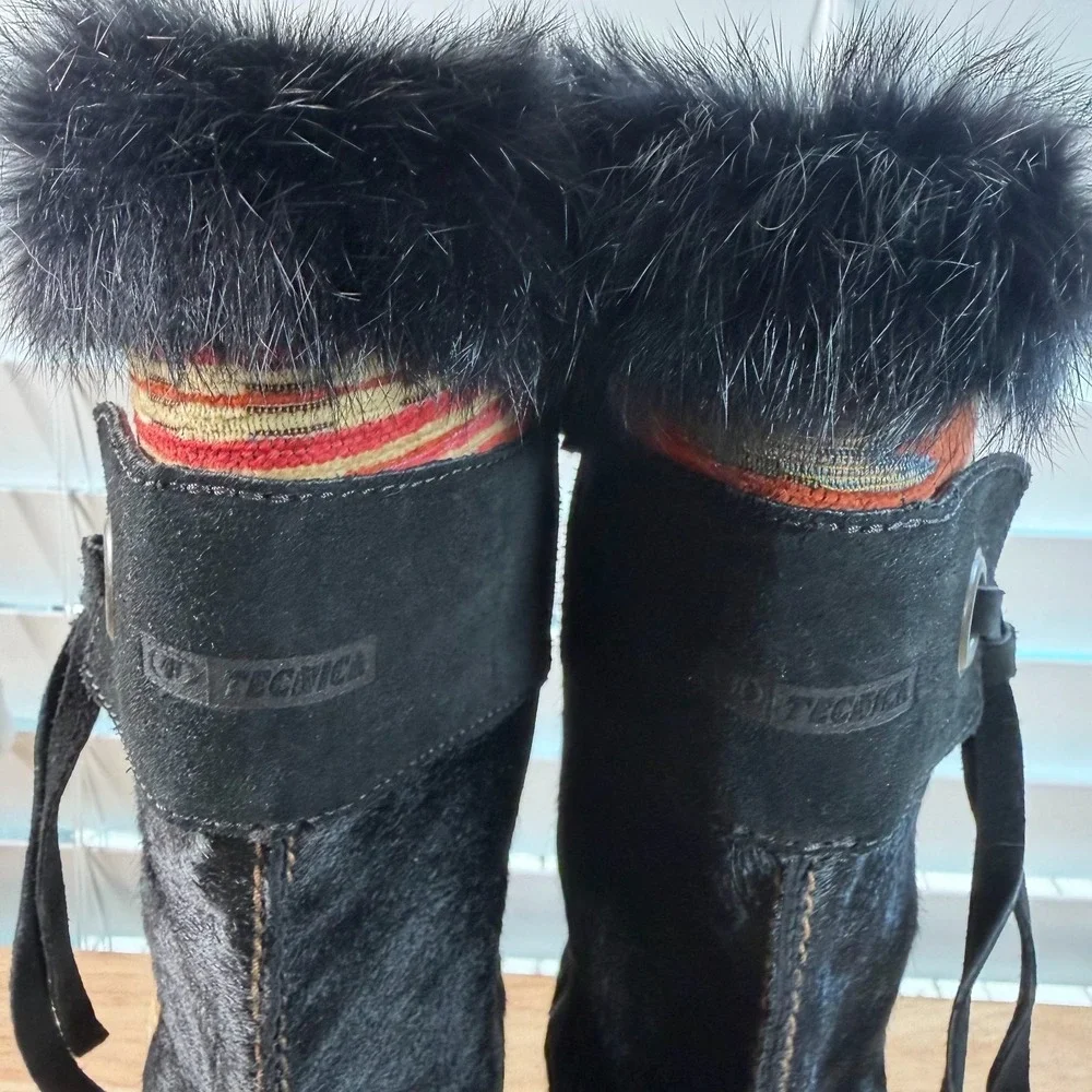 Tecnica Winter Snow Boots Women's Black Fur Trim Striped Side Zip Outdoor - 8.5